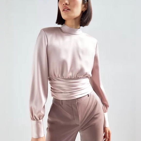 Aritzia Tops - Aritzia Babaton Rosalia Blouse Satin Top Cropped in Mauvedust Pink Size Small.